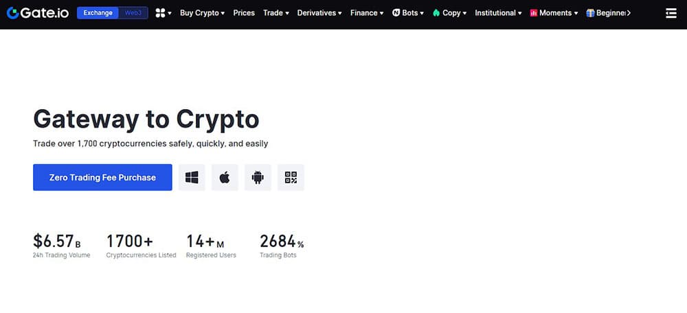 Homepage of Gate.io CEX