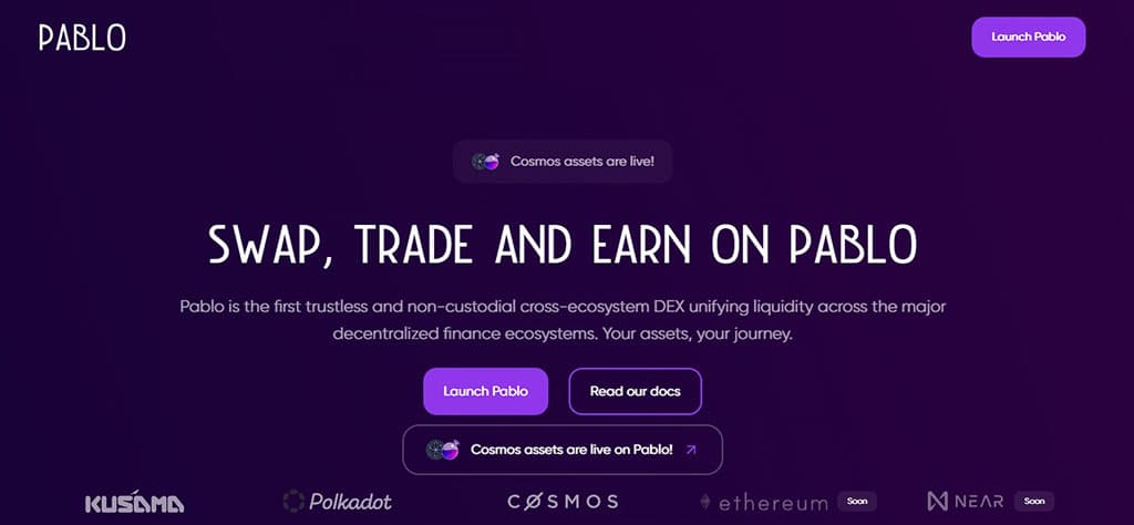 Homepage of Pablo DEX