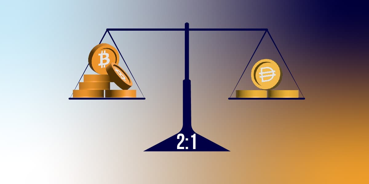 A scale of 2:1 on the left bitcont to dai token on the right leveled