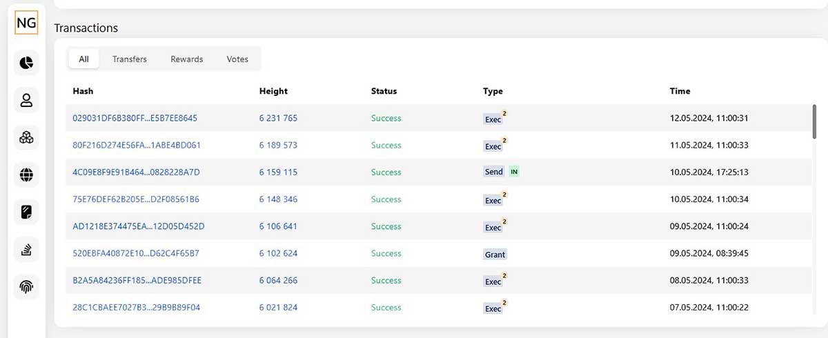 Explorer account transactions