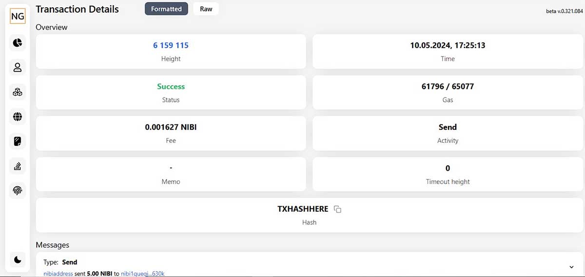 Explorer transaction view