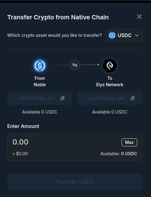 Send assets to elys via transafer